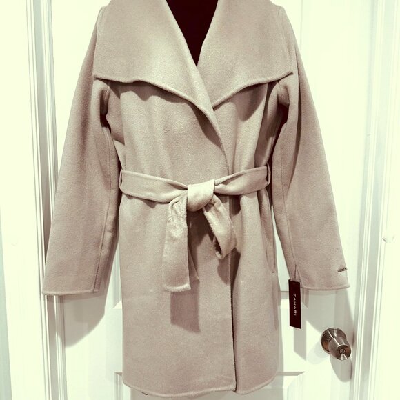 New Tahari Camel Shawl Collar Belted Wrap Coat, Size L (NWT) - Picture 1 of 15